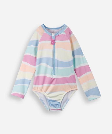 maiô infantil listrado com zíper colorido