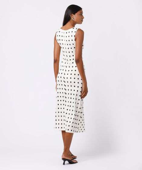 vestido midi feminino franzido poá mindset off white