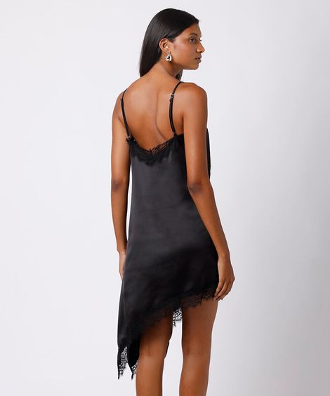 vestido slip dress feminino com renda assimétrico mindset preto