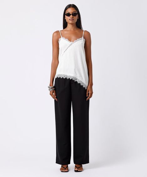 regata alça fina feminina com renda acetinada mindset off white