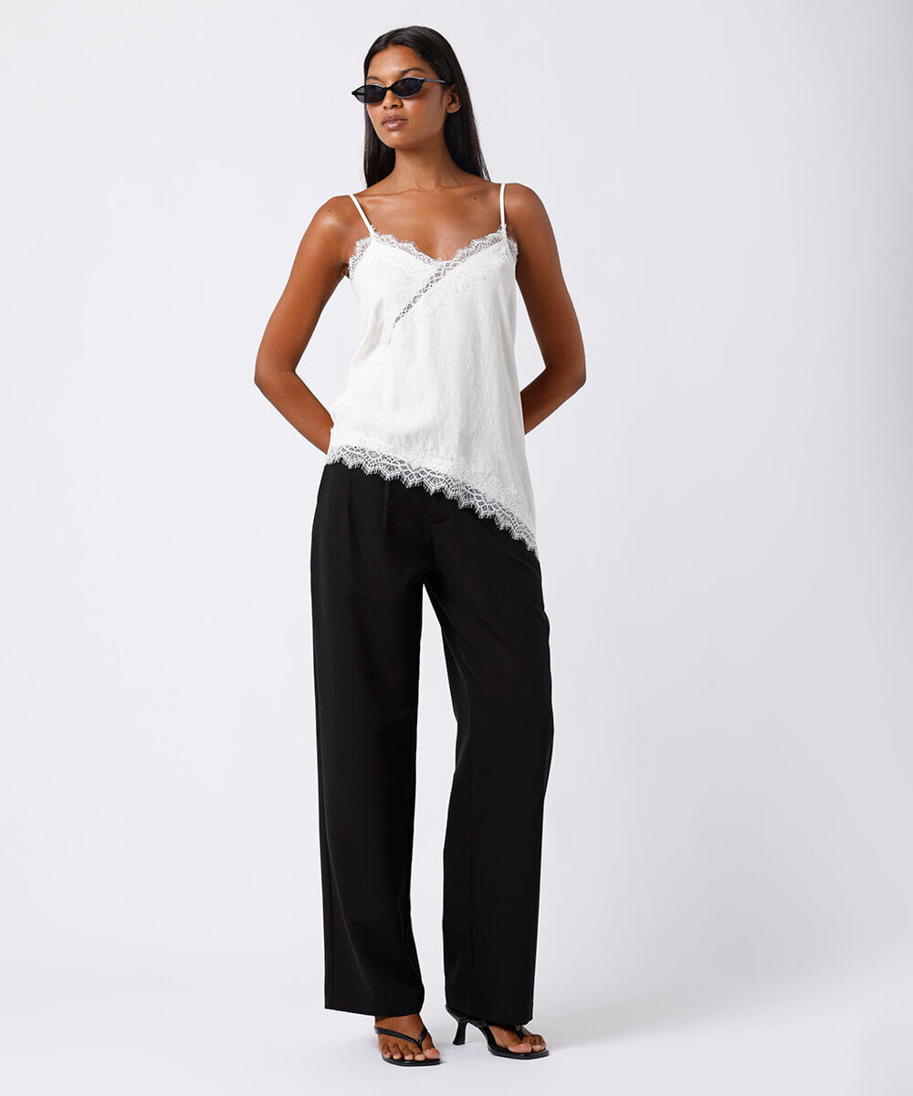 regata alça fina feminina com renda acetinada mindset off white