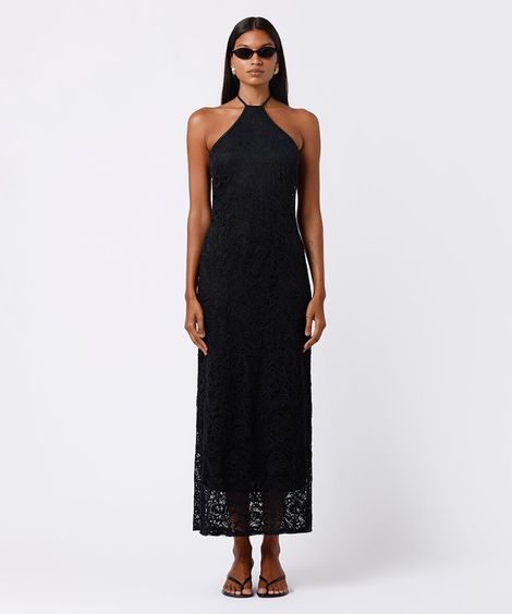 vestido longo feminino de renda frente única mindset preto