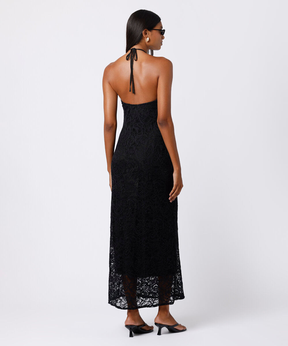 vestido longo feminino de renda frente única mindset preto