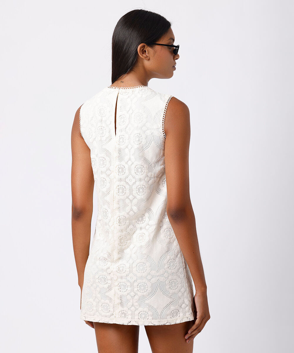 vestido curto feminino de renda floral mindset off white