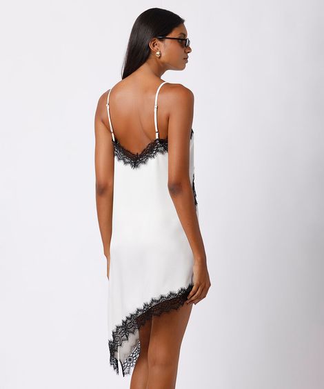 vestido slip dress feminino com renda assimétrico mindset off white