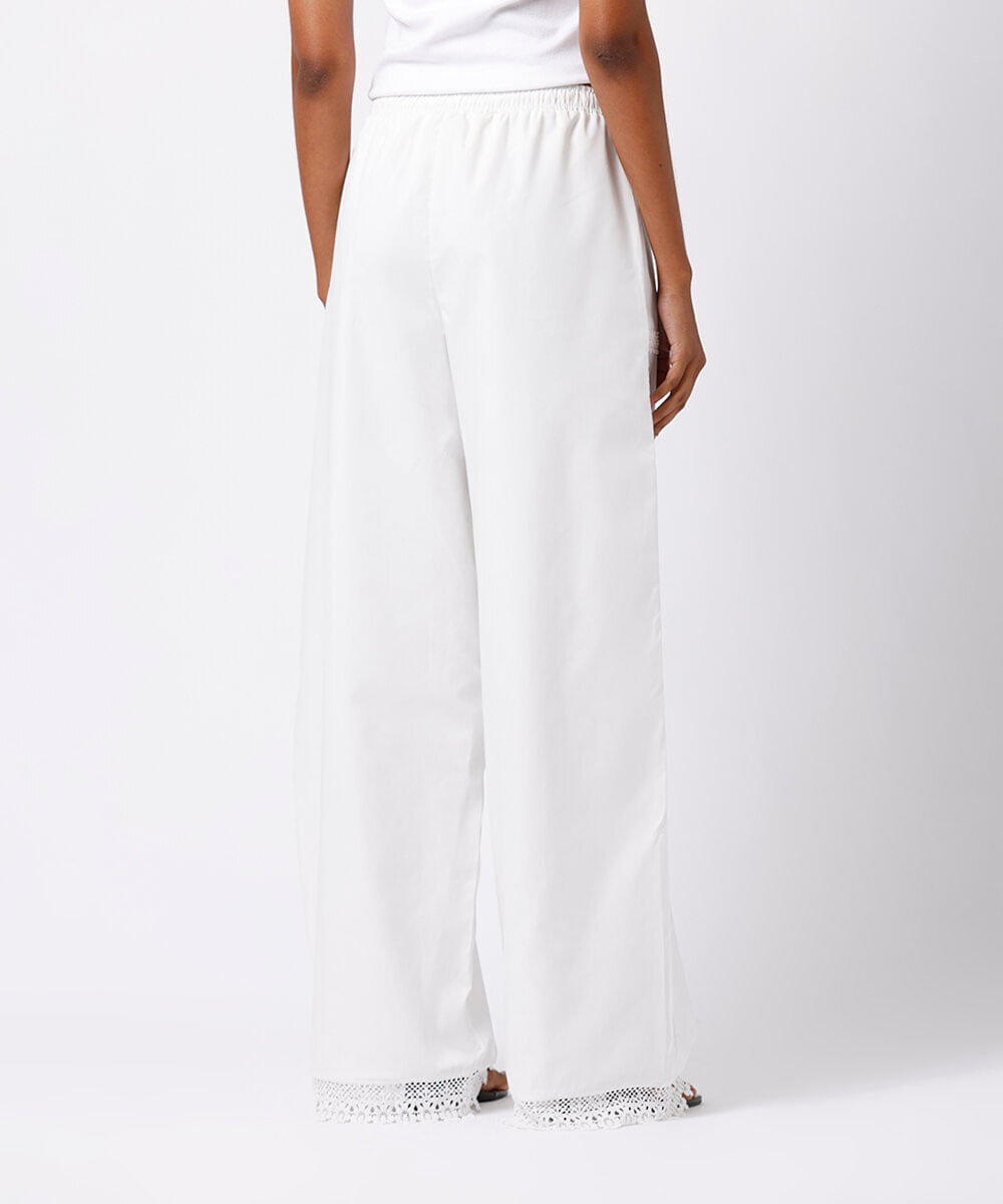calça reta feminina com renda mindset off white