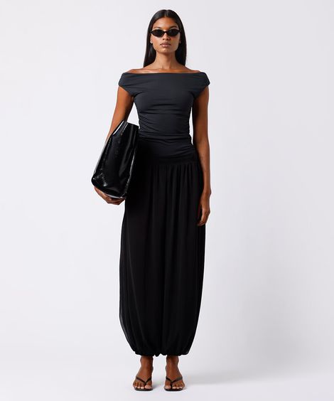 blusa ombro a ombro feminina franzida mindset preta