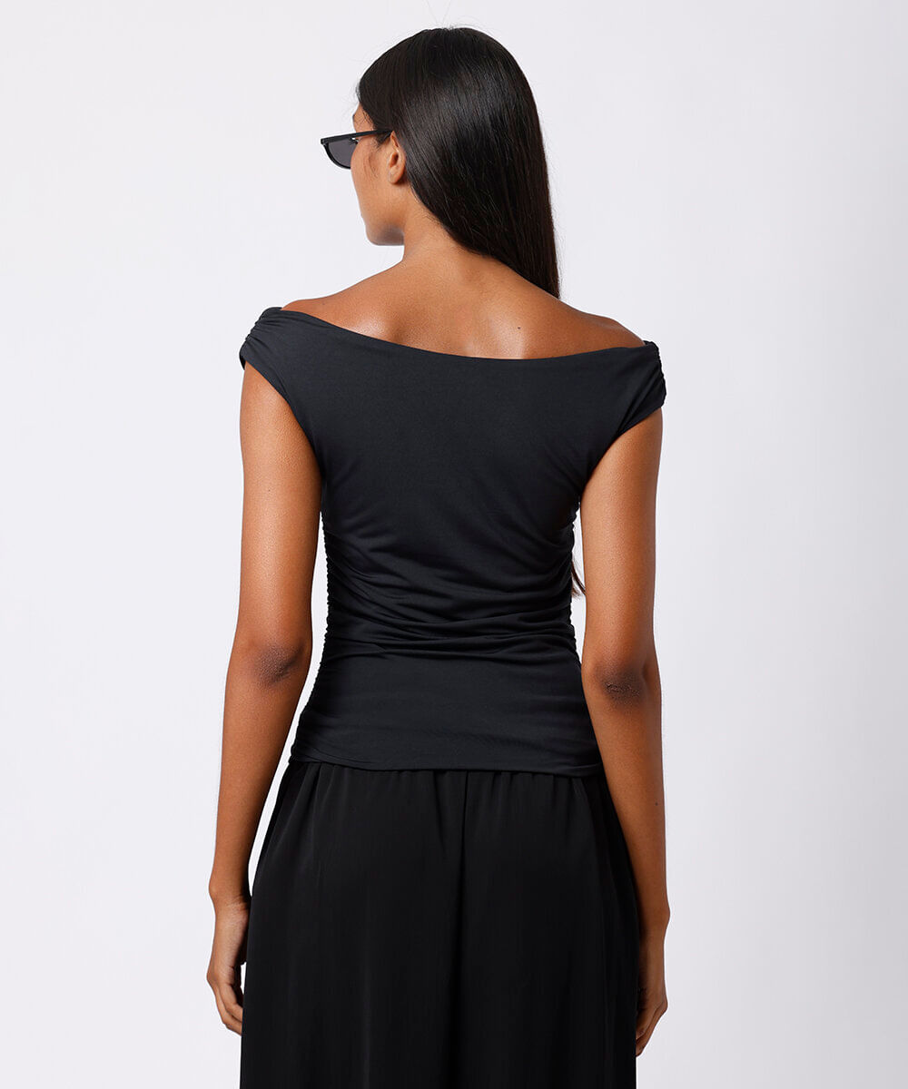 blusa ombro a ombro feminina franzida mindset preta