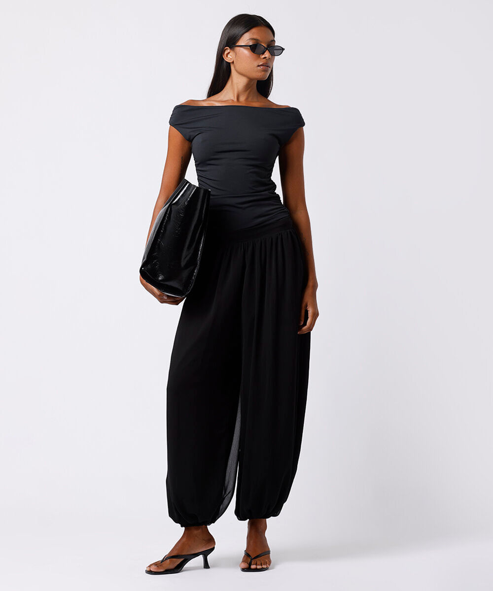 blusa ombro a ombro feminina franzida mindset preta