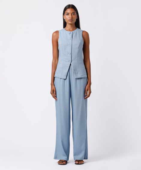 calça estilo pijama feminina com linho mindset azul