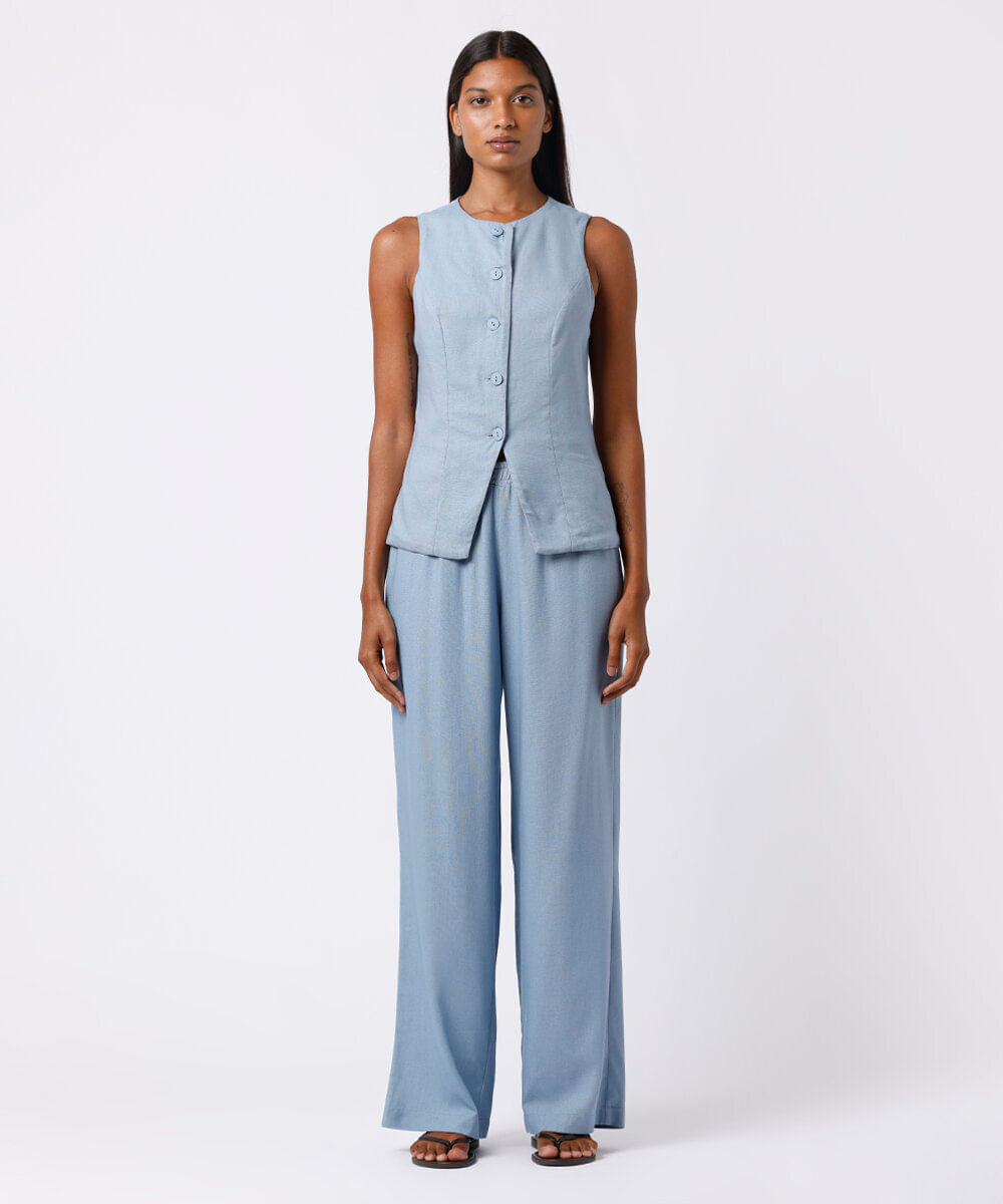 calça estilo pijama feminina com linho mindset azul