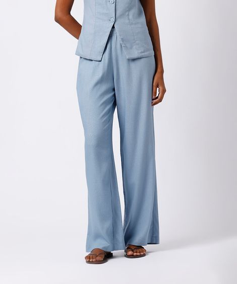 calça estilo pijama feminina com linho mindset azul