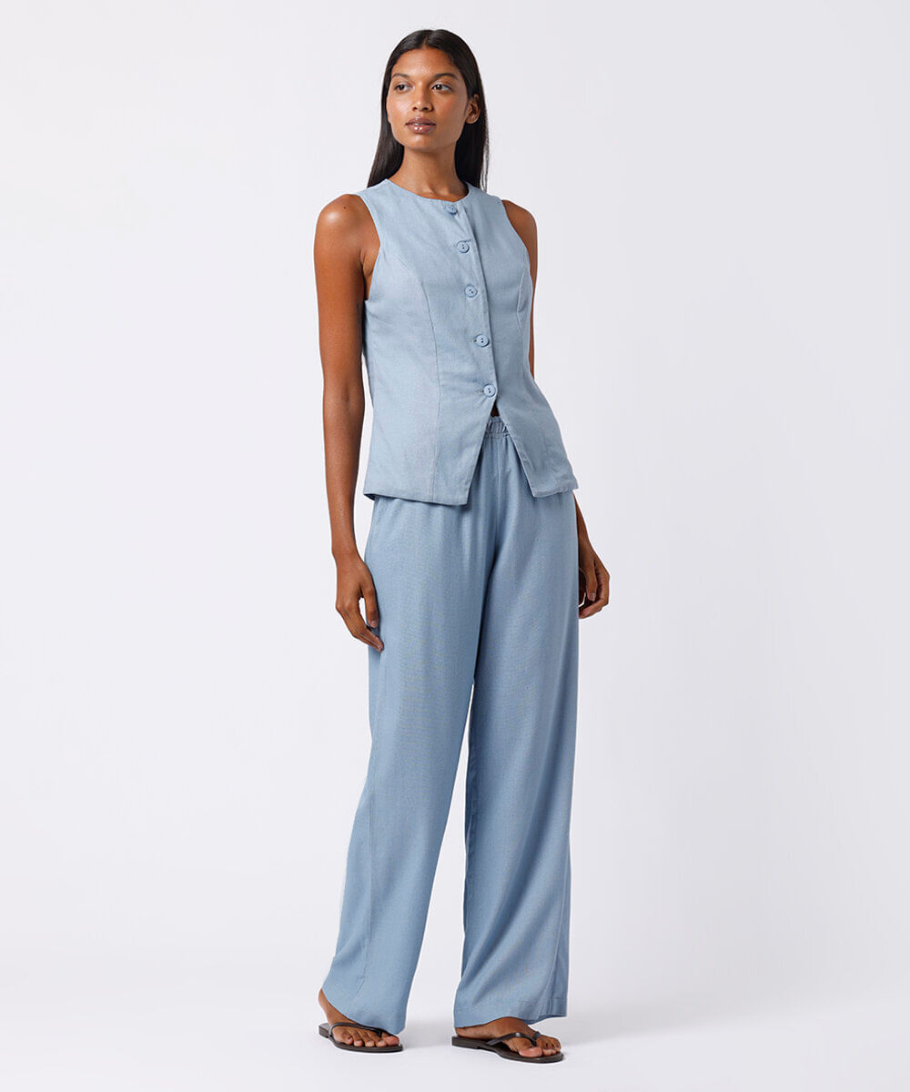 calça estilo pijama feminina com linho mindset azul