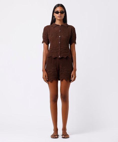 camisa de tricot floral mindset marrom