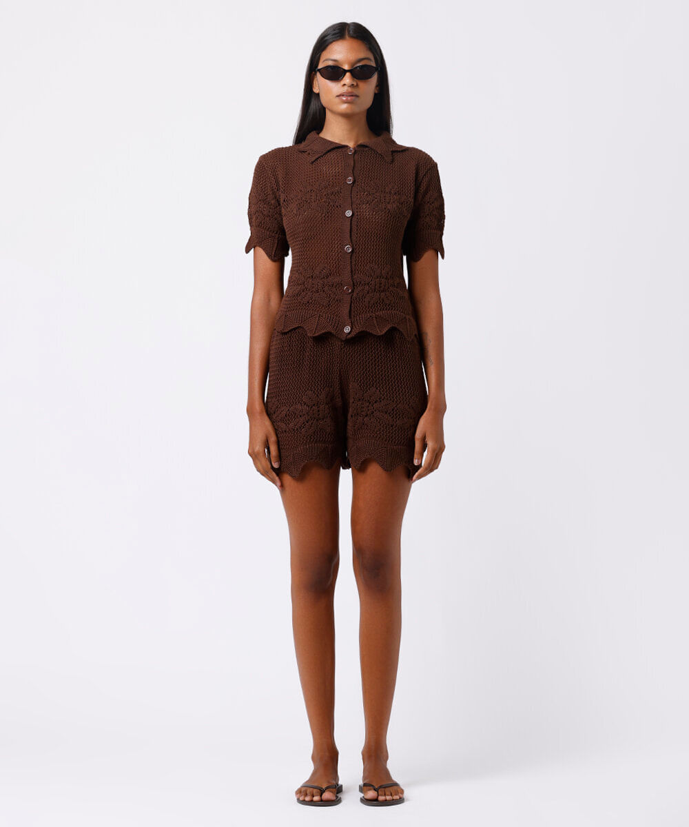 camisa de tricot floral mindset marrom