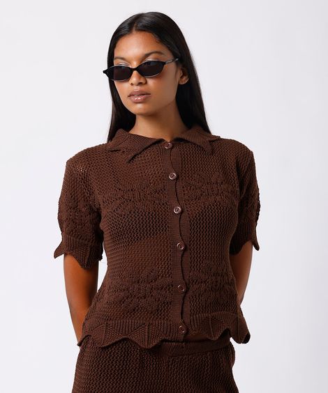 camisa de tricot floral mindset marrom