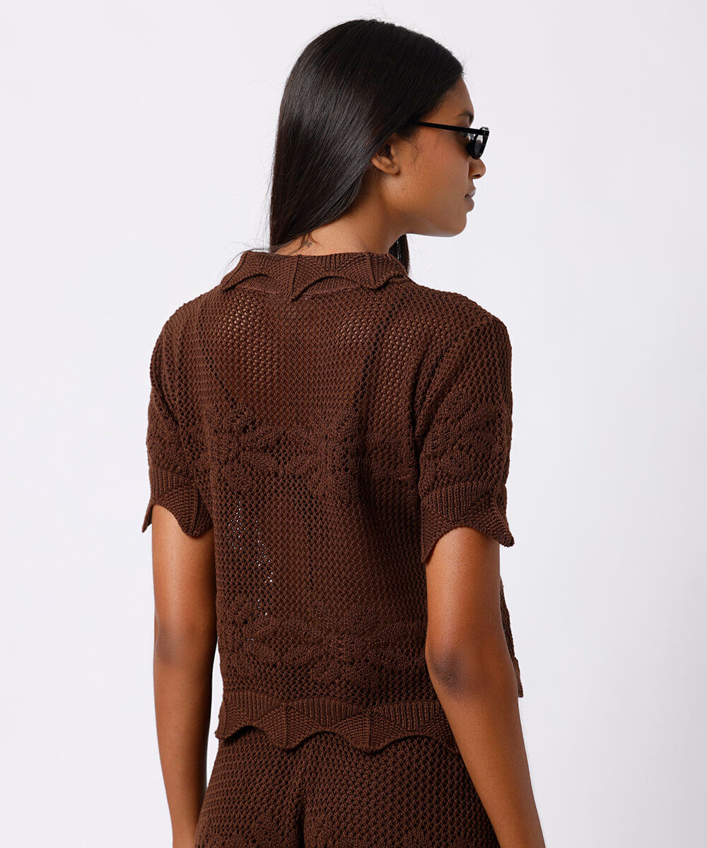 camisa de tricot floral mindset marrom