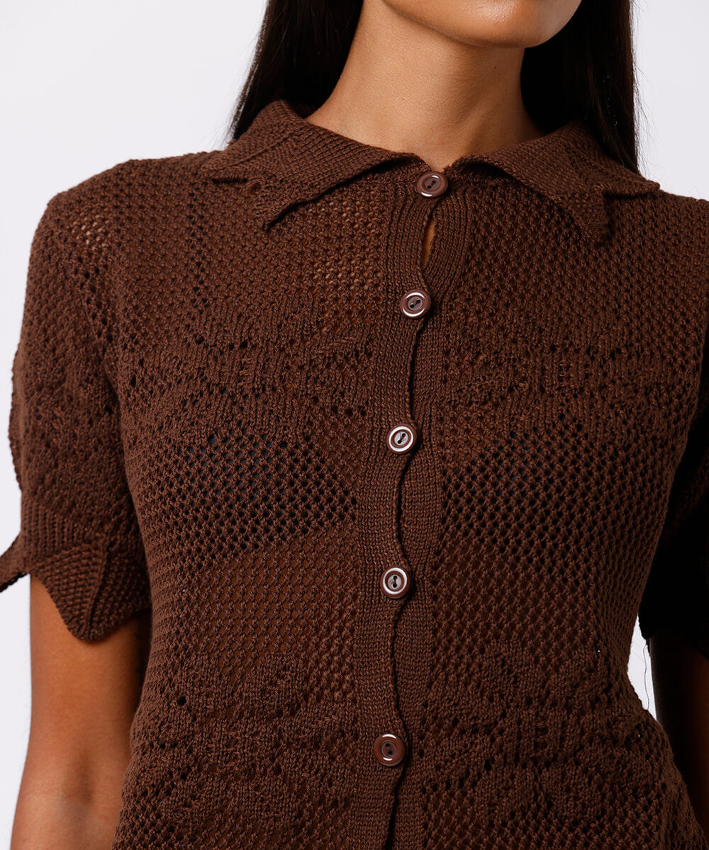 camisa de tricot floral mindset marrom