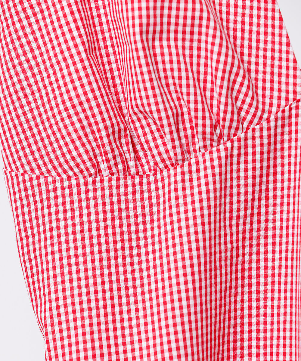 vestido midi feminino de algodão com recorte xadrez mindset vermelho