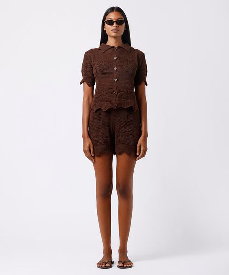 short de tricot floral mindset marrom