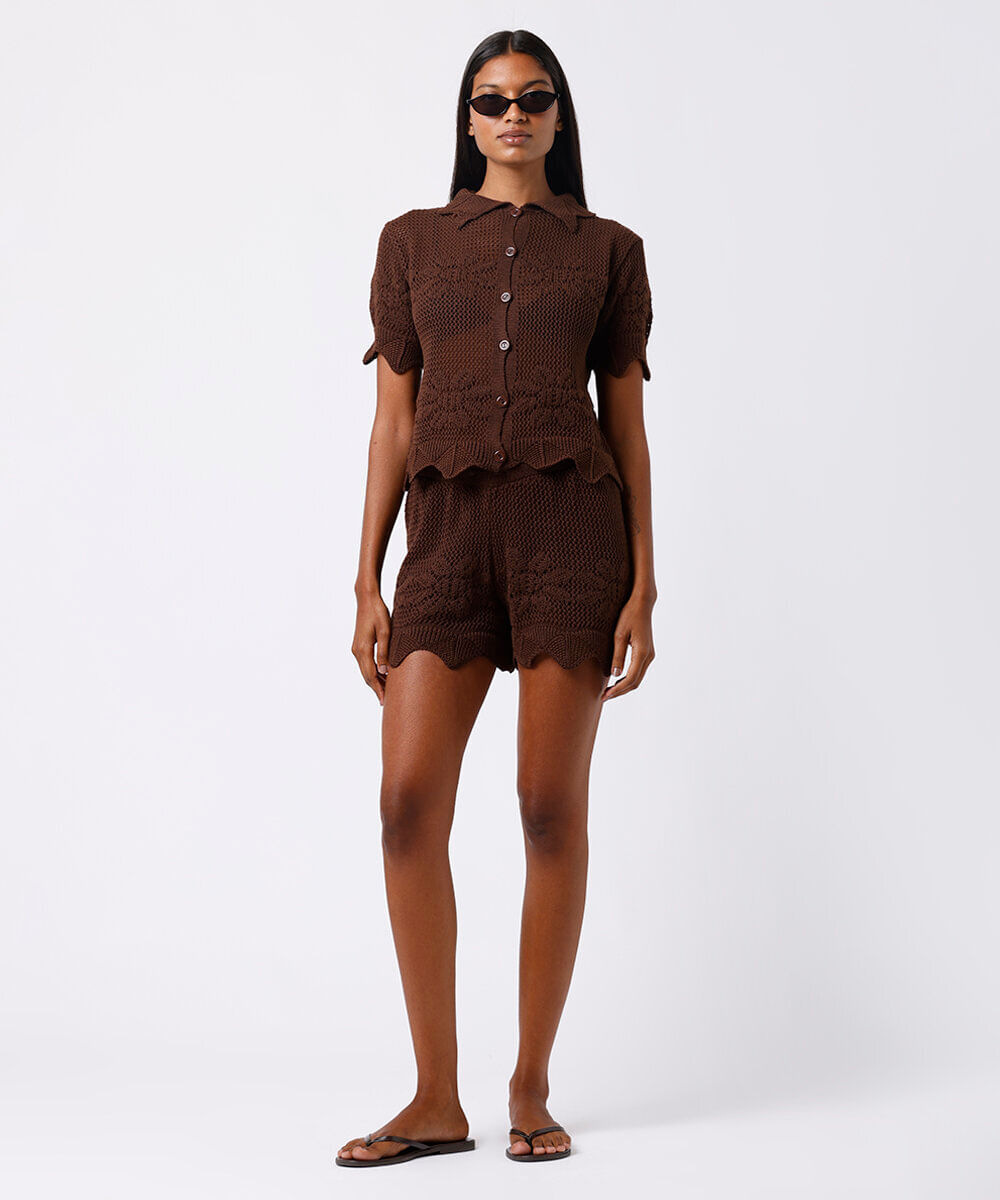 short de tricot floral mindset marrom