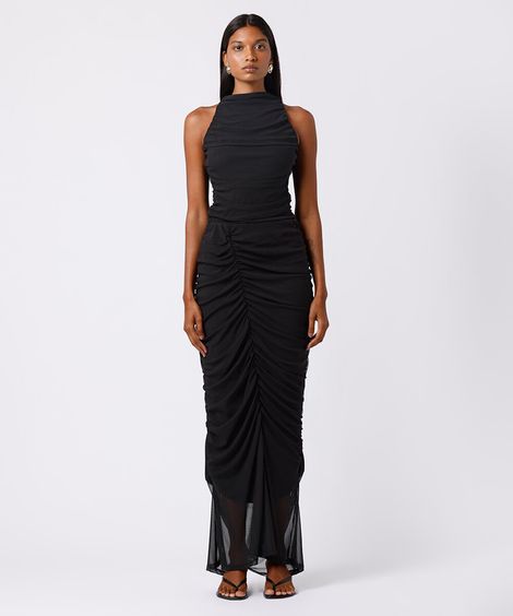 saia longa feminina de tule franzida mindset preta