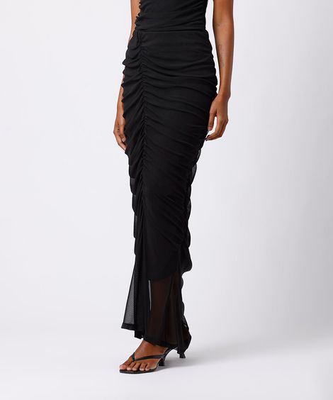 saia longa feminina de tule franzida mindset preta