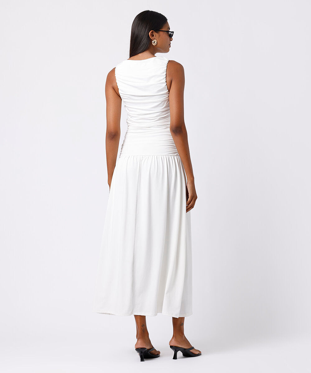 vestido midi feminino franzido mindset off white