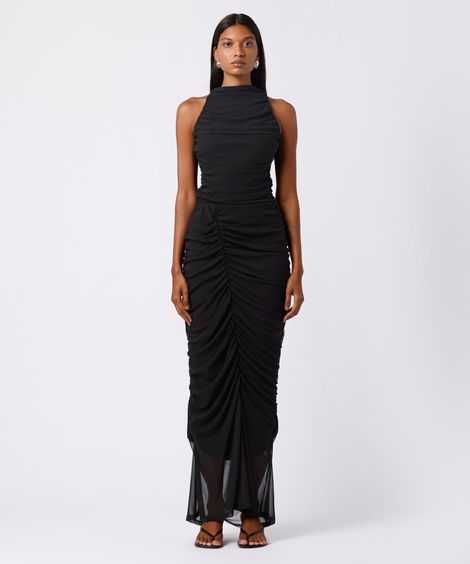 body feminino de tule halterneck franzido mindset preto