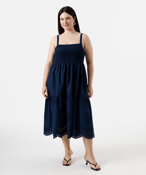 vestido midi feminino com recortes plus size azul