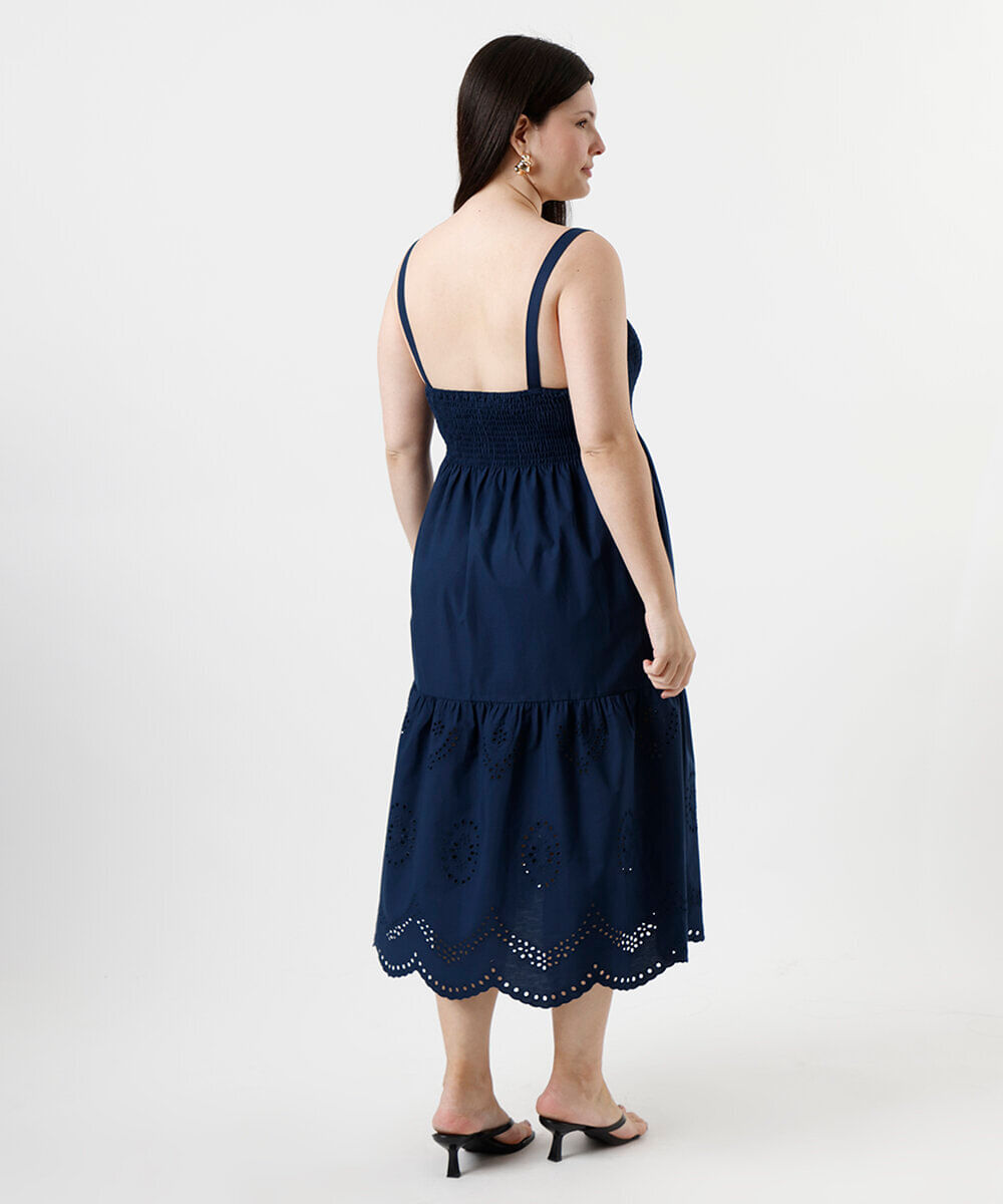 vestido midi feminino com recortes plus size azul