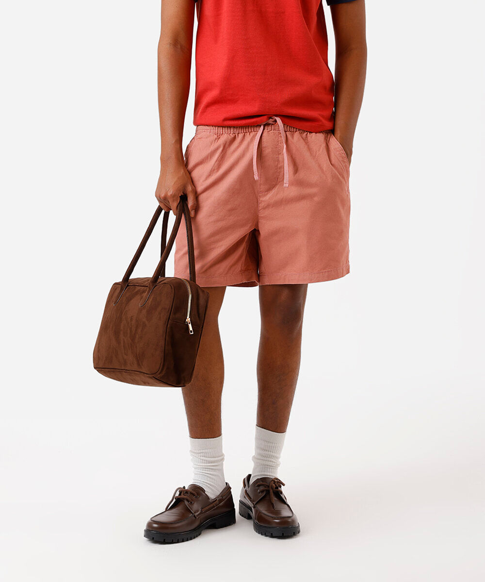 bermuda reta masculina de sarja com elástico rosa