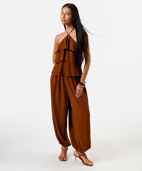 calça balloon feminina texturizada marrom