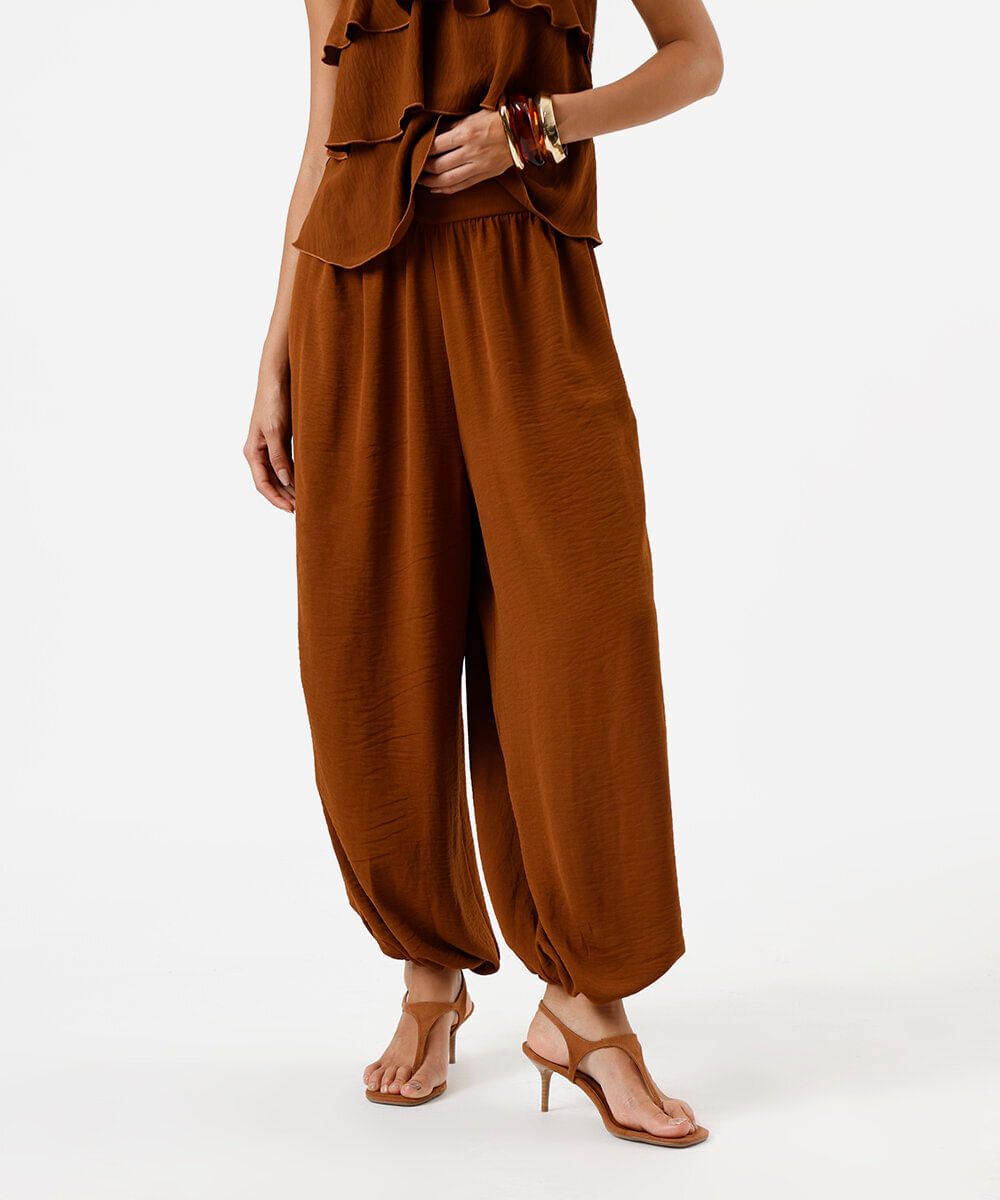 calça balloon feminina texturizada marrom