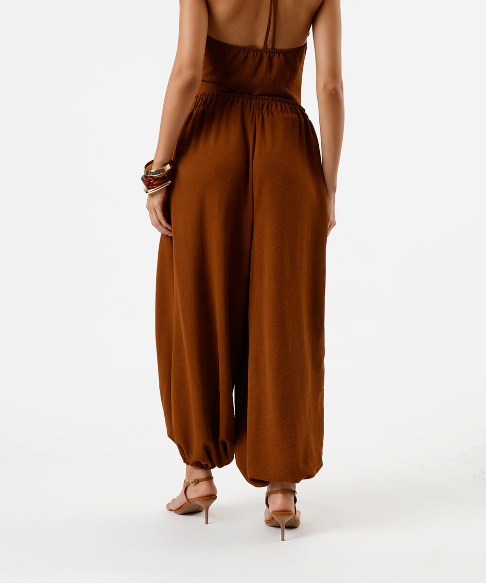 calça balloon feminina texturizada marrom