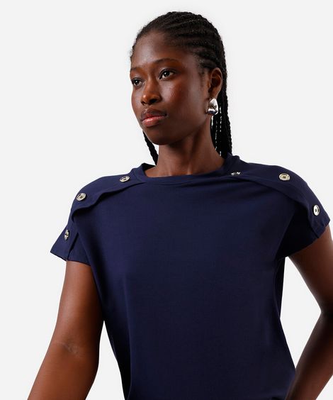blusa feminina de viscose com botões azul
