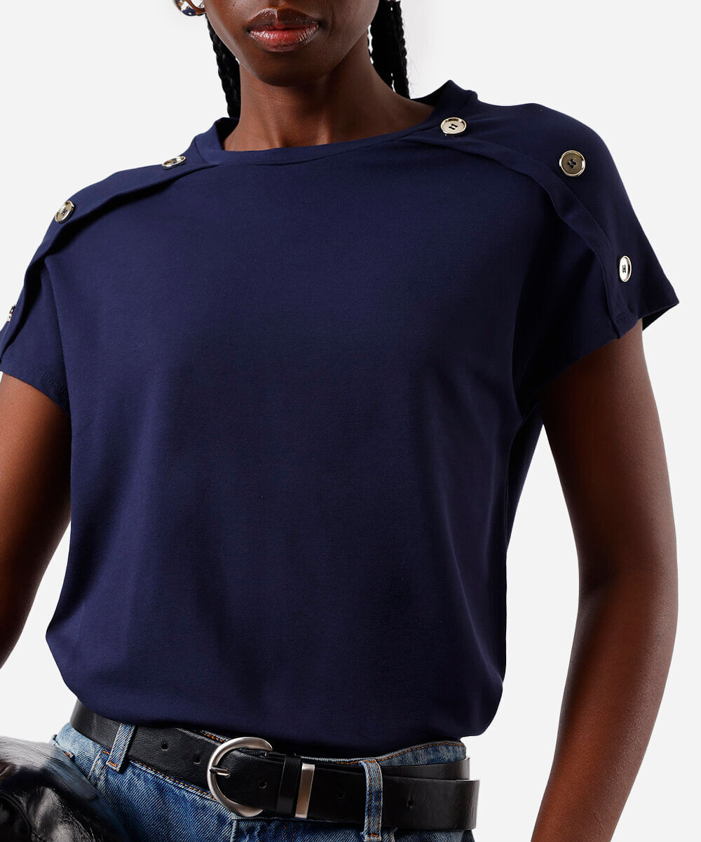 blusa feminina de viscose com botões azul