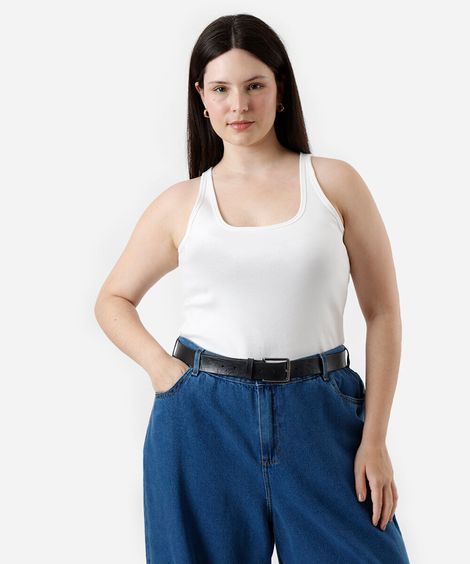 regata feminina de algodão plus size off white