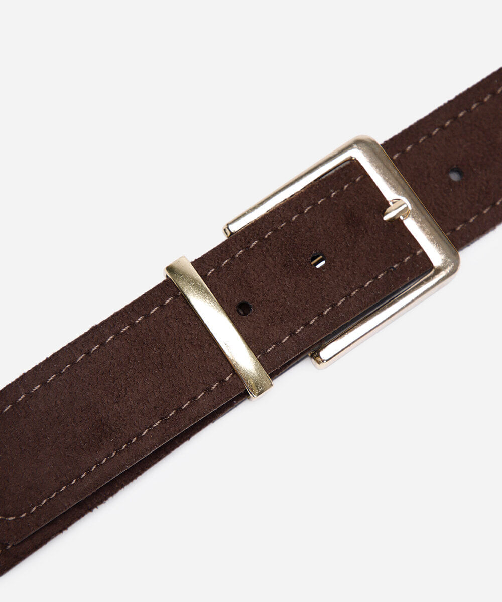cinto com fivela retangular texturizado marrom