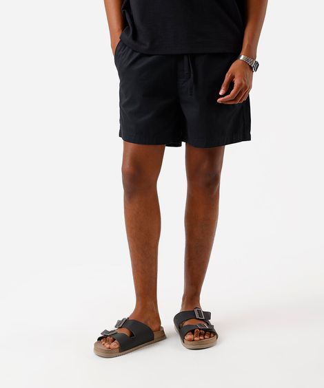 bermuda reta masculina de sarja com elástico preta