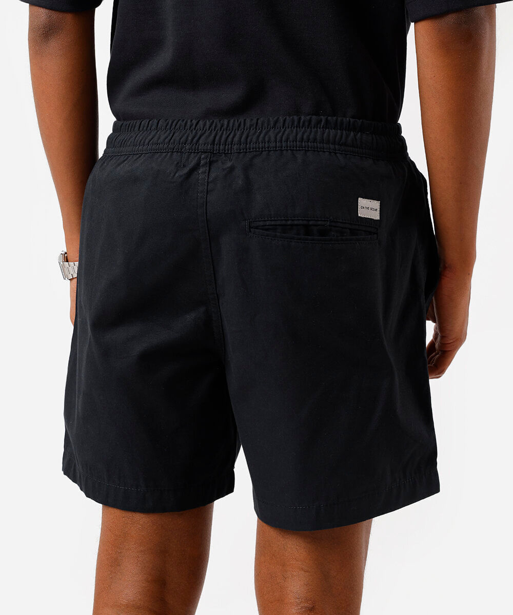 bermuda reta masculina de sarja com elástico preta