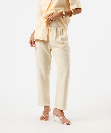 calça de alfaiataria feminina cós elástico amarela