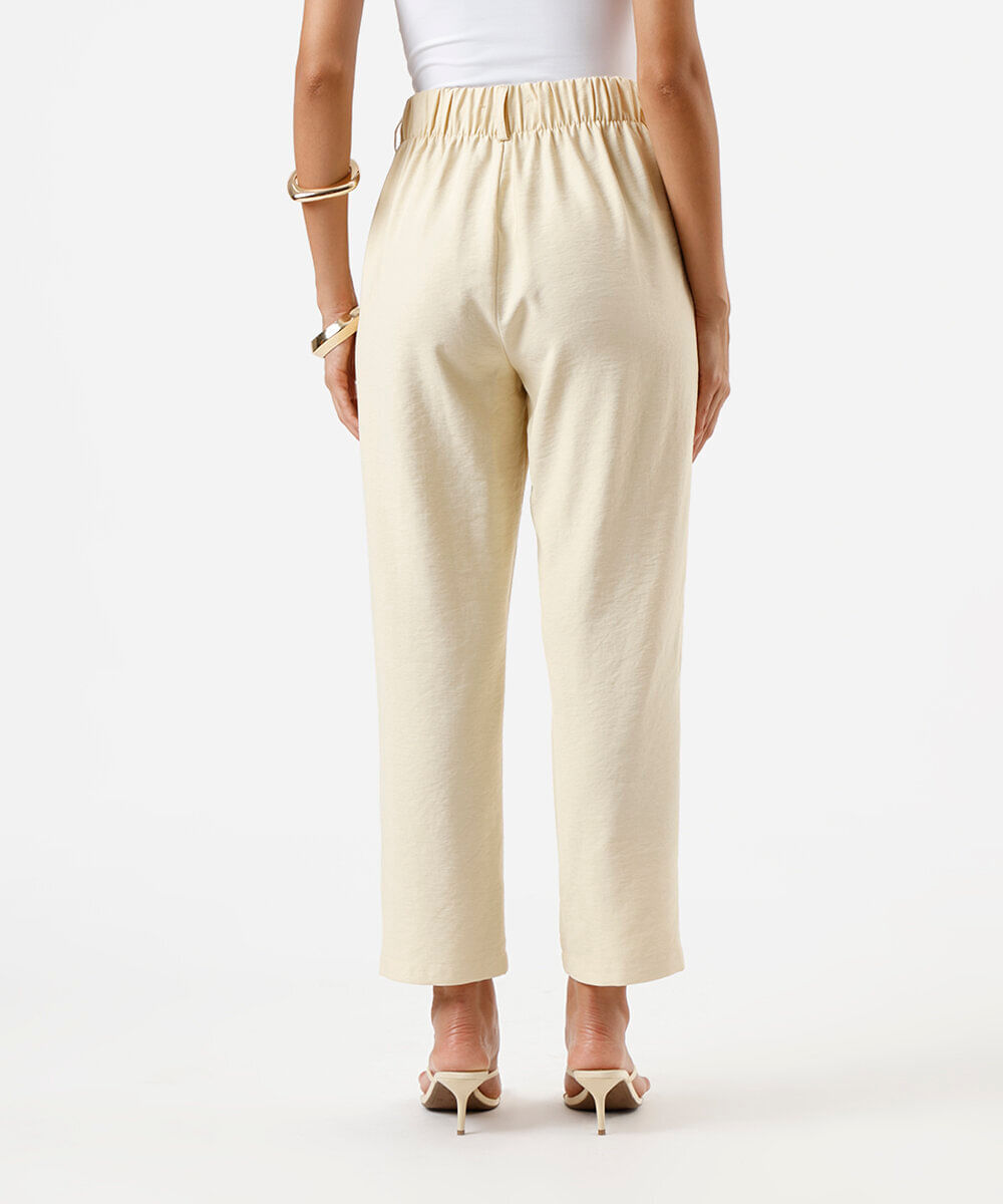 calça de alfaiataria feminina cós elástico amarela