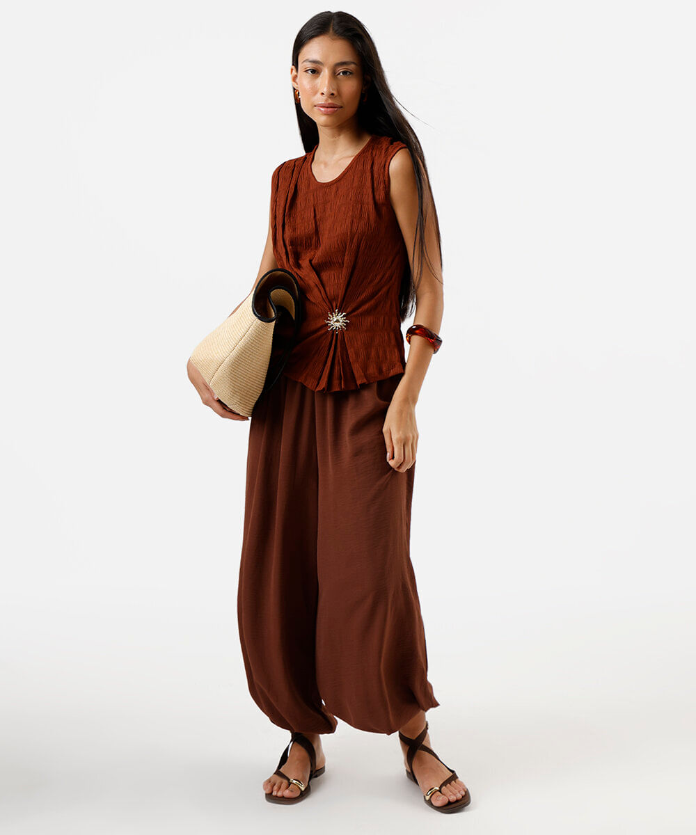 regata feminina texturizada com aviamento laranja