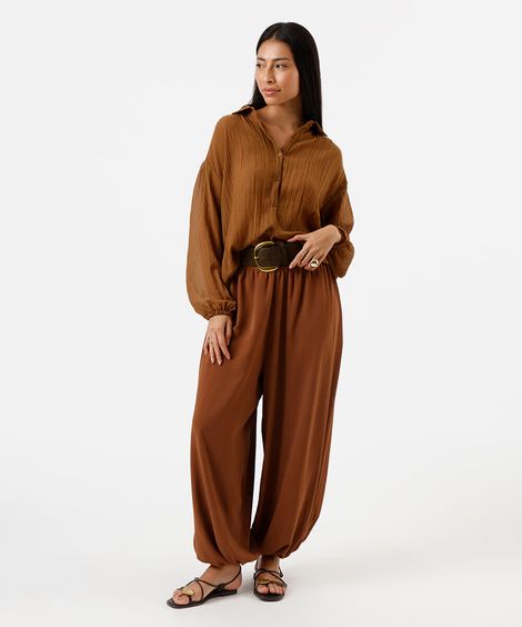 calça balloon feminina texturizada marrom