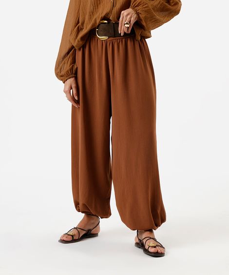 calça balloon feminina texturizada marrom