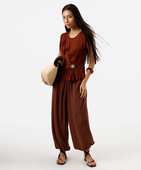 calça balloon feminina texturizada marrom