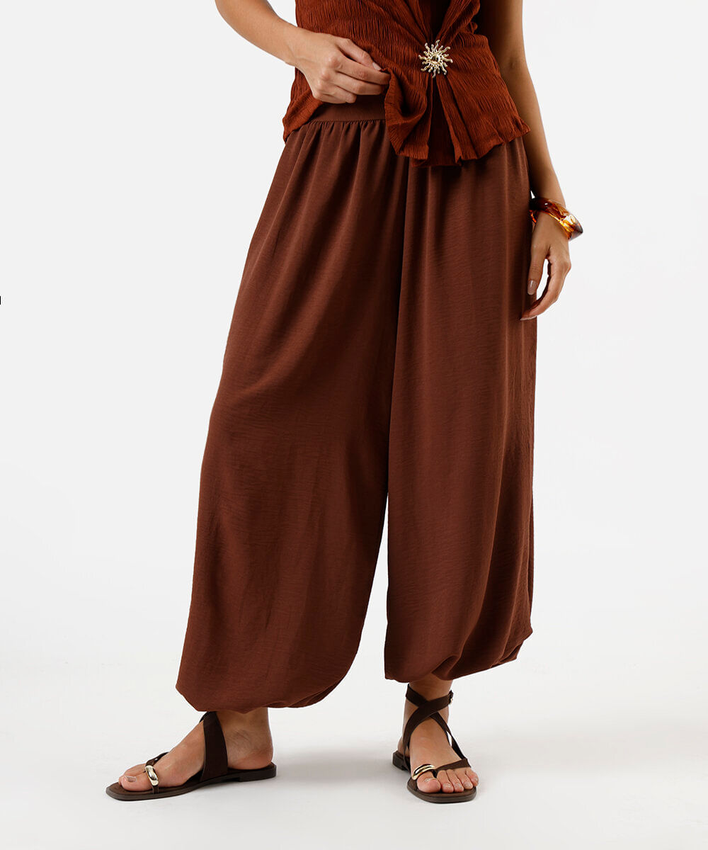 calça balloon feminina texturizada marrom