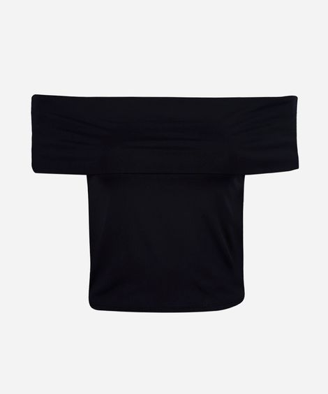 blusa juvenil ombro a ombro de poliamida preta