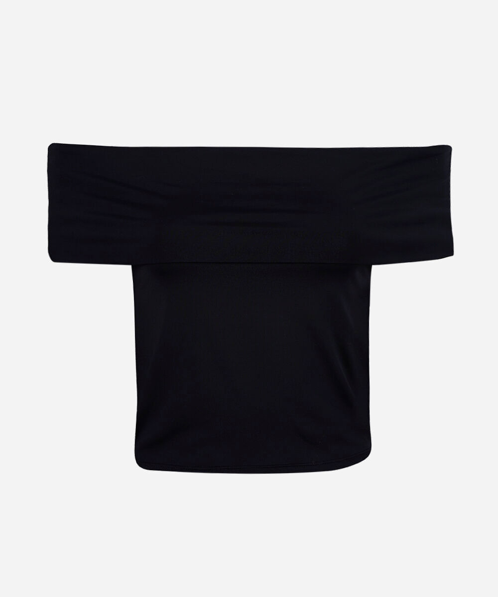blusa juvenil ombro a ombro de poliamida preta